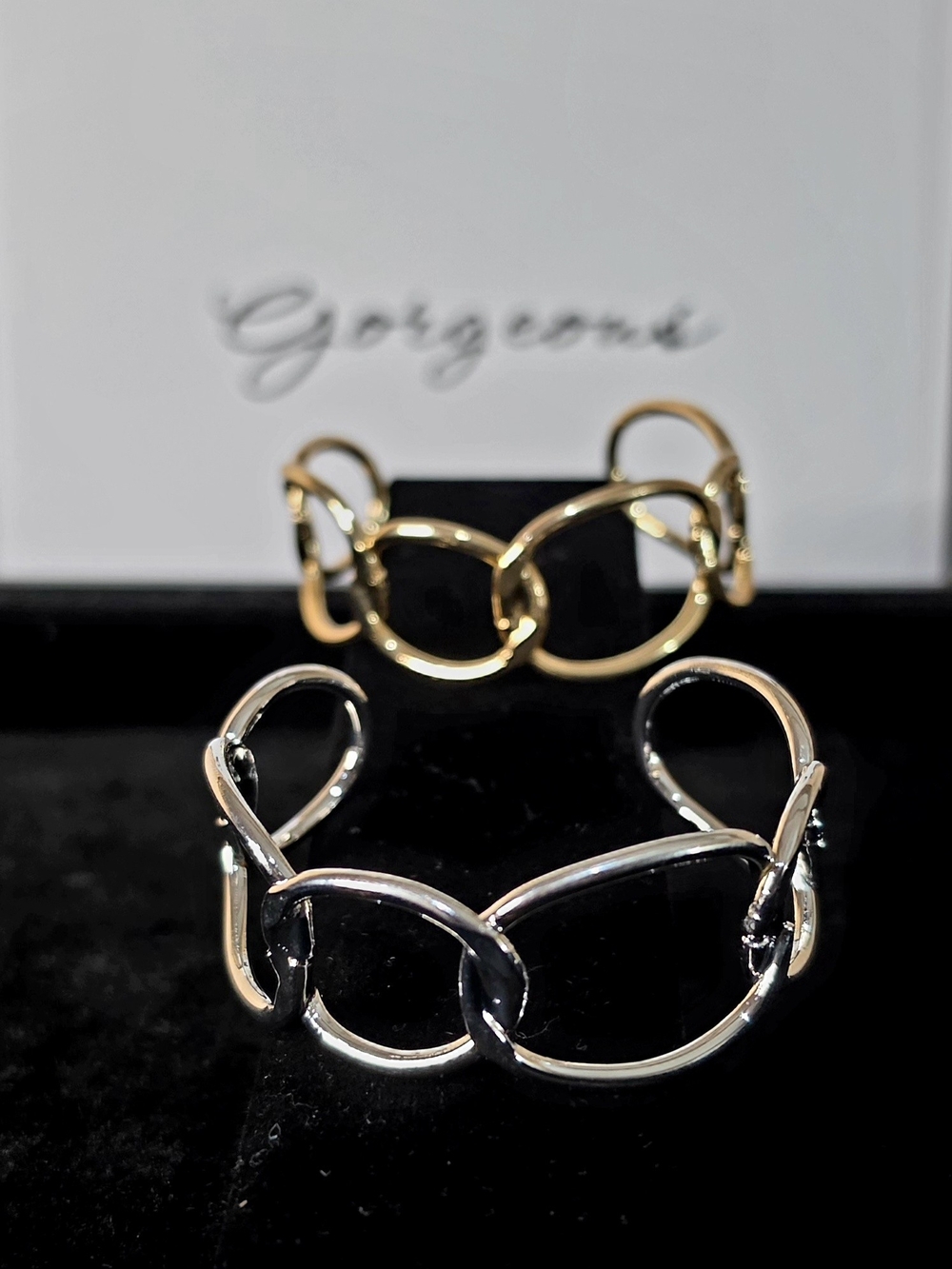 Linked Open Cuff Bracelet - Silver & Gold Set